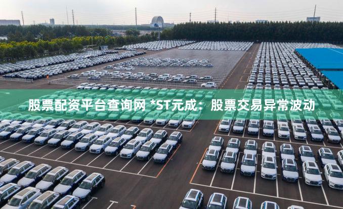 股票配资平台查询网 *ST元成：股票交易异常波动